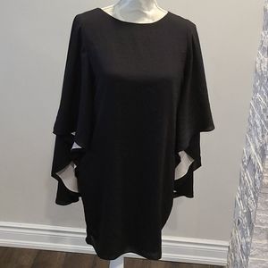 Halston Heritage blk & tan batwing dress